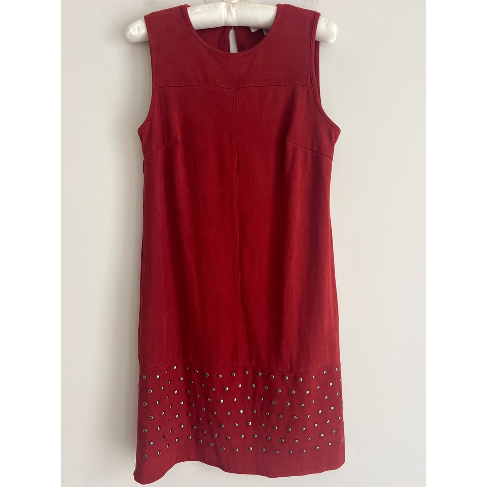 Spense Women's Rust Faux‎ Suede Studded Hem Sleeveless Shift Dress Size 8 Retro